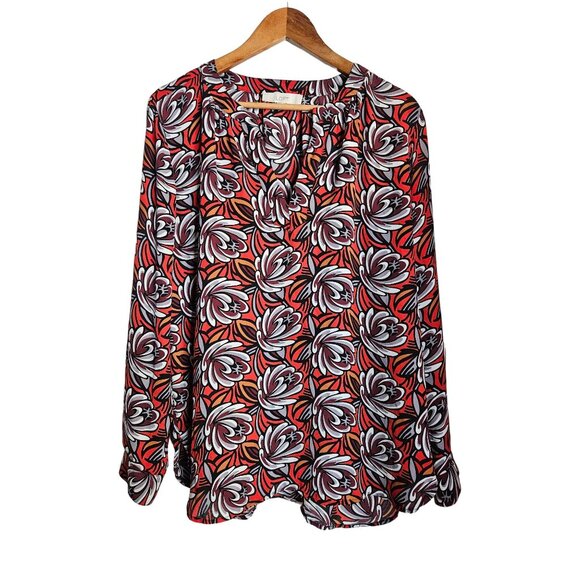 Loft Floral Print Long Sleeve Pullover Tunic Top Size L Colorful Lightweight - Picture 3 of 11